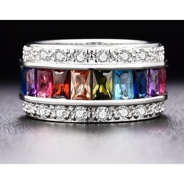 Rainbow Cubic Zirconia White Gold Plated Band Ring Image 3