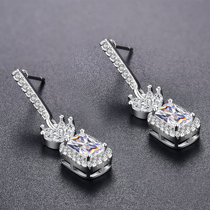 Emerald Cut White Gold Plated Drop Earrings Image 3