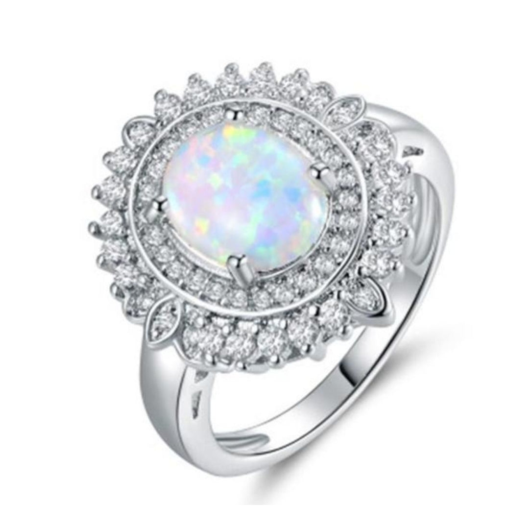 Luxury White Gold Plated Fire Opal Ring Image 1