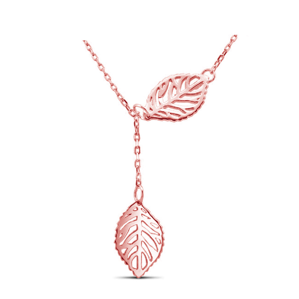 Rose Double Leaf Drop Necklace Image 1