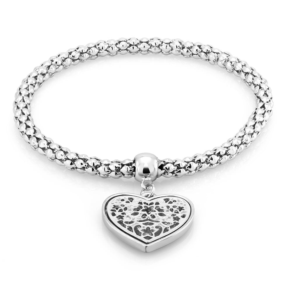 White Mesh Heart Charm Bracelet Image 1