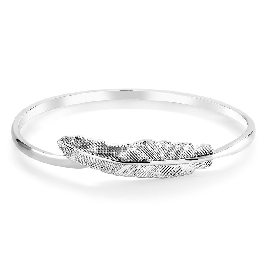 White Gold Feather Comfort Fit Bangle Image 1