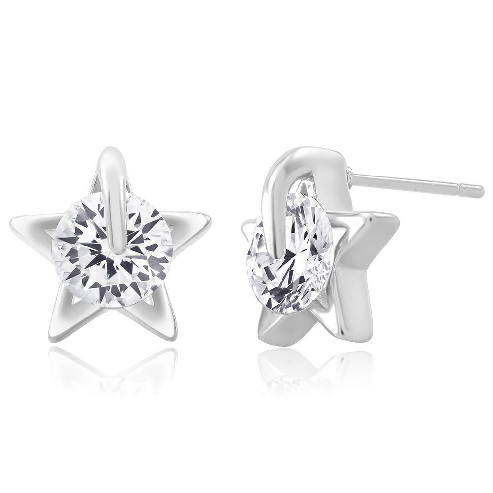 White Cubic Zirconia Star Stud Earrings Image 1