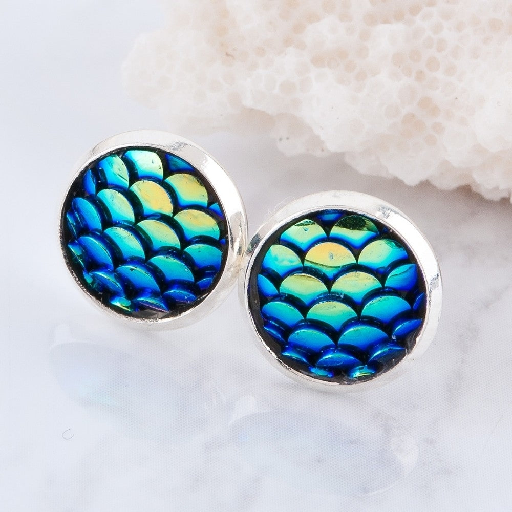 Blue Mermaid Texture Stud Earrings Image 1