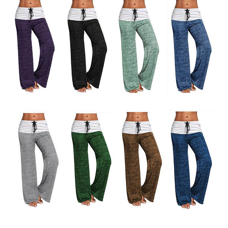 Wide Leg Pants-High Waisted Drawstring Yoga Lounge Palazzo Pants Image 2