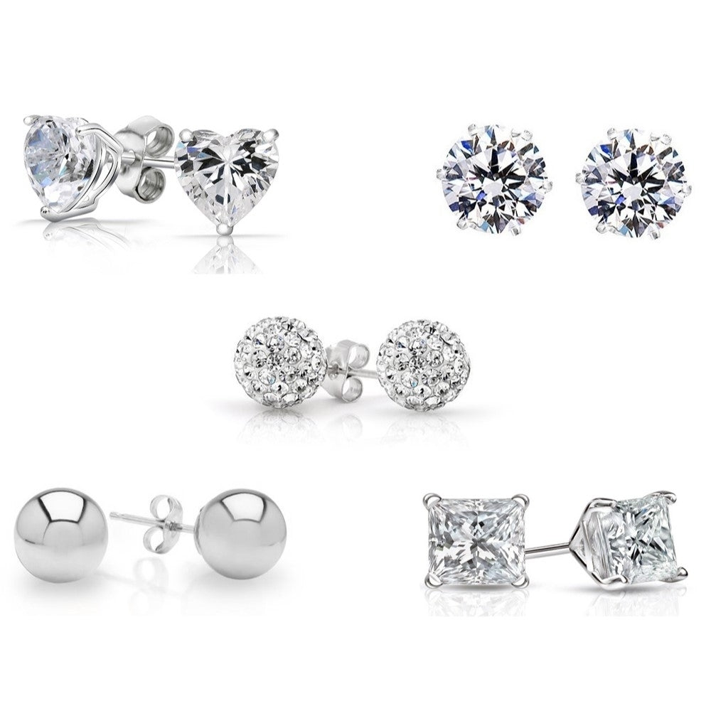 Set of 5 Sterling Silver Crystal Stud Earrings Image 1
