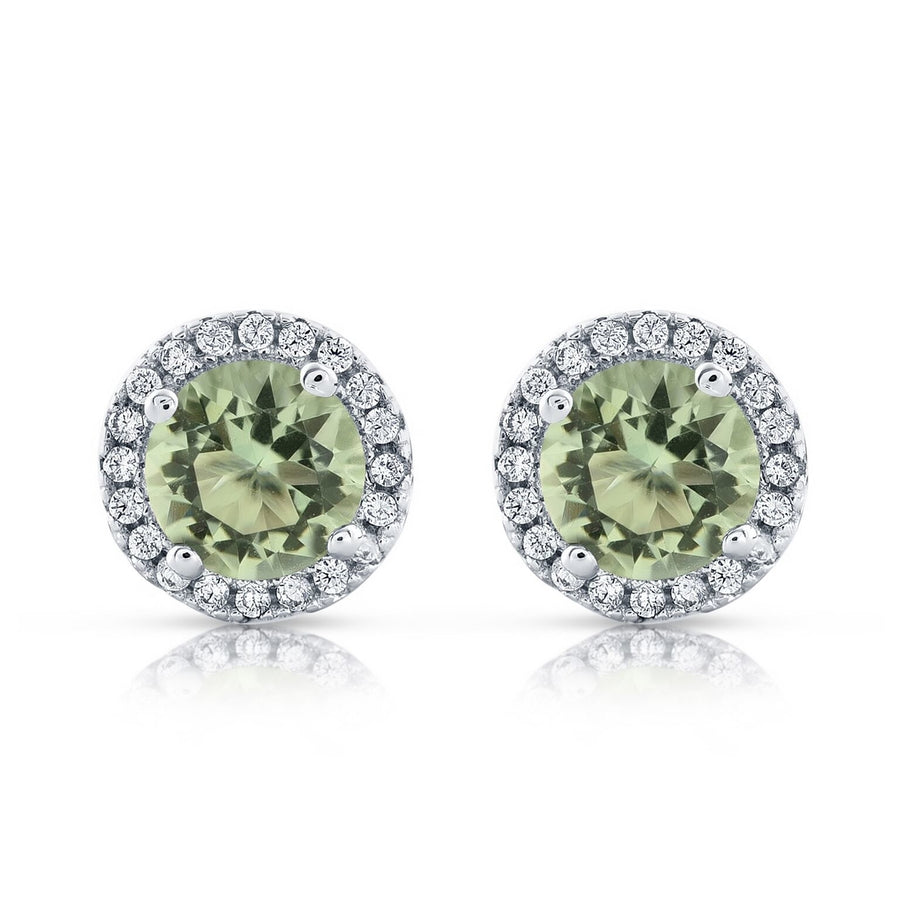 Halo CZ Green Earrings White sterling Silver Image 1