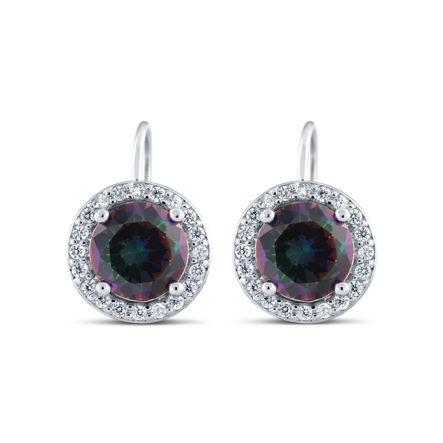 2 Carat CZ Mystic Topaz Leverback Earrings White sterling Silver Gold Tone 7mm Image 1