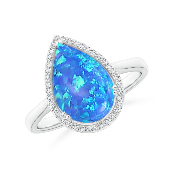White Blue Or Pink Opal Pear Cut Halo Ring Image 3