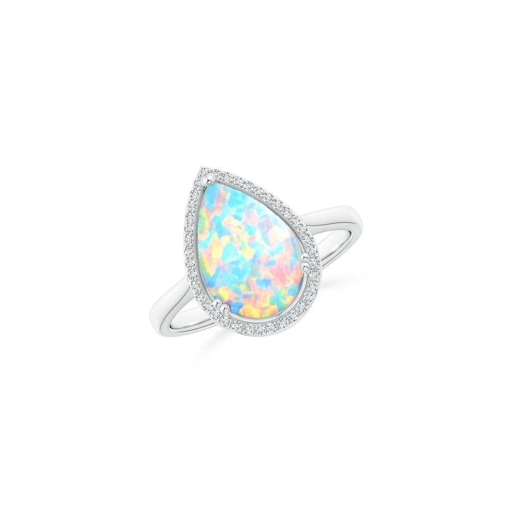 White Blue Or Pink Opal Pear Cut Halo Ring Image 2