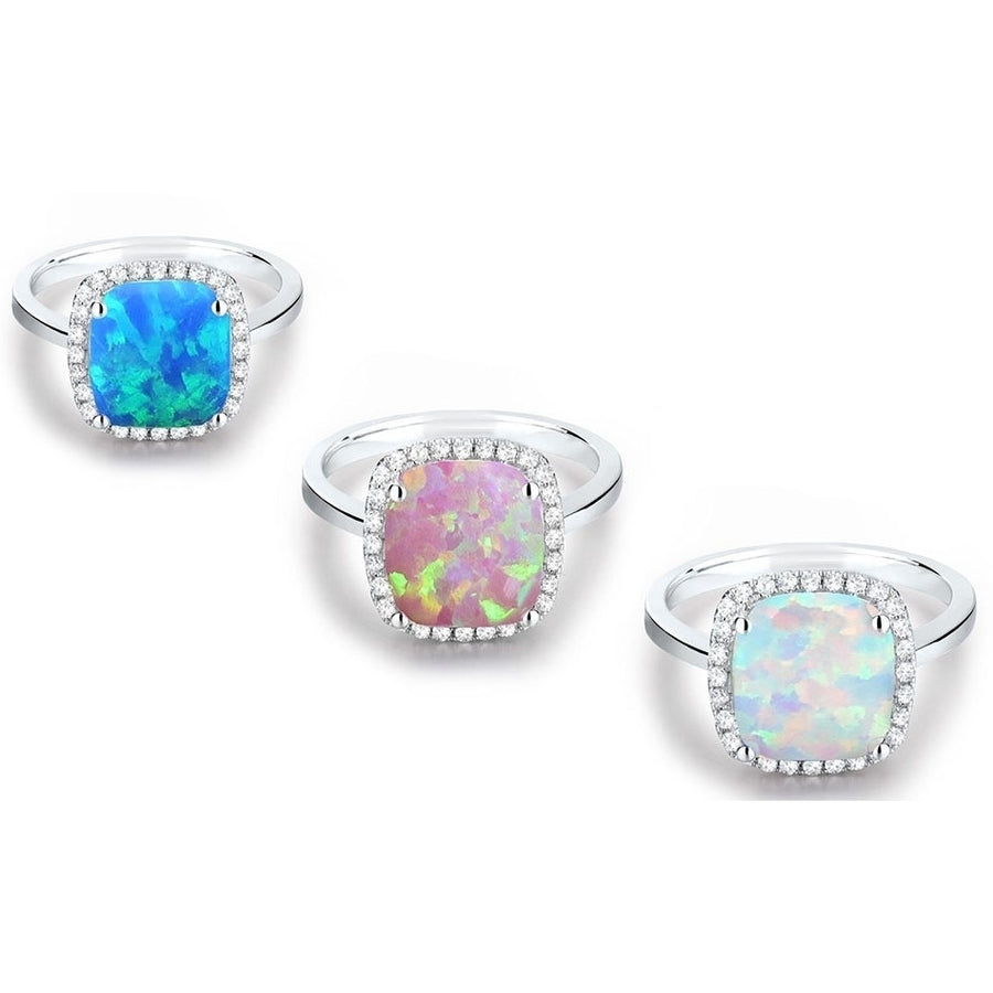 White  Blue Or Pink Opal Cushion Cut Ring Image 1