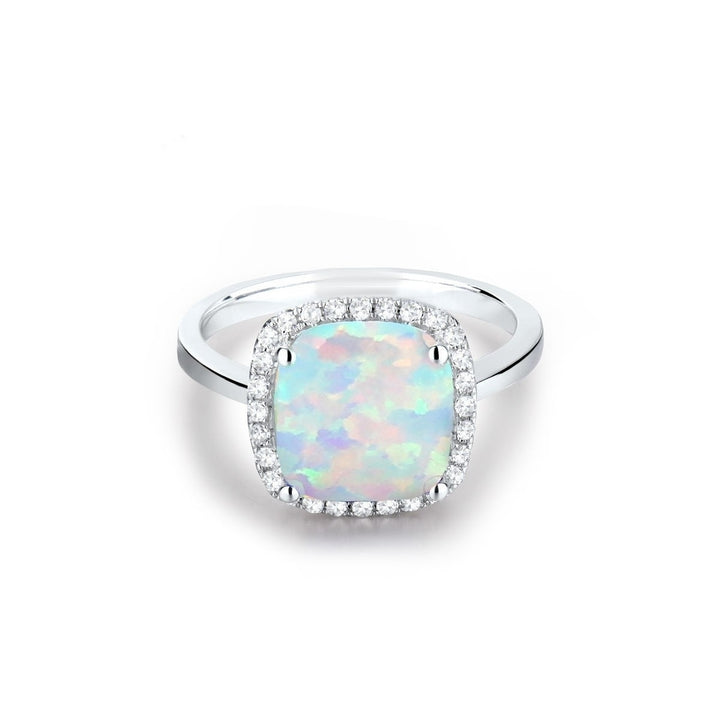 White  Blue Or Pink Opal Cushion Cut Ring Image 2