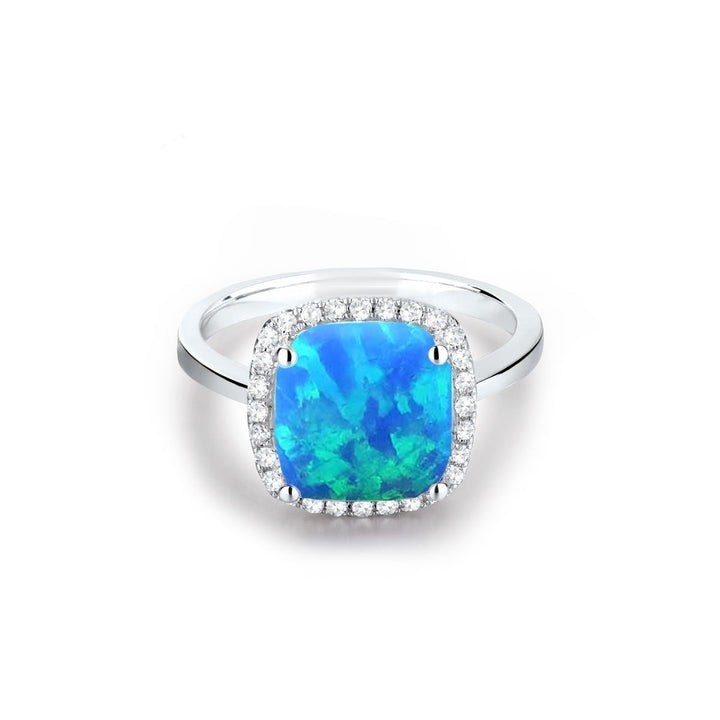 White  Blue Or Pink Opal Cushion Cut Ring Image 3