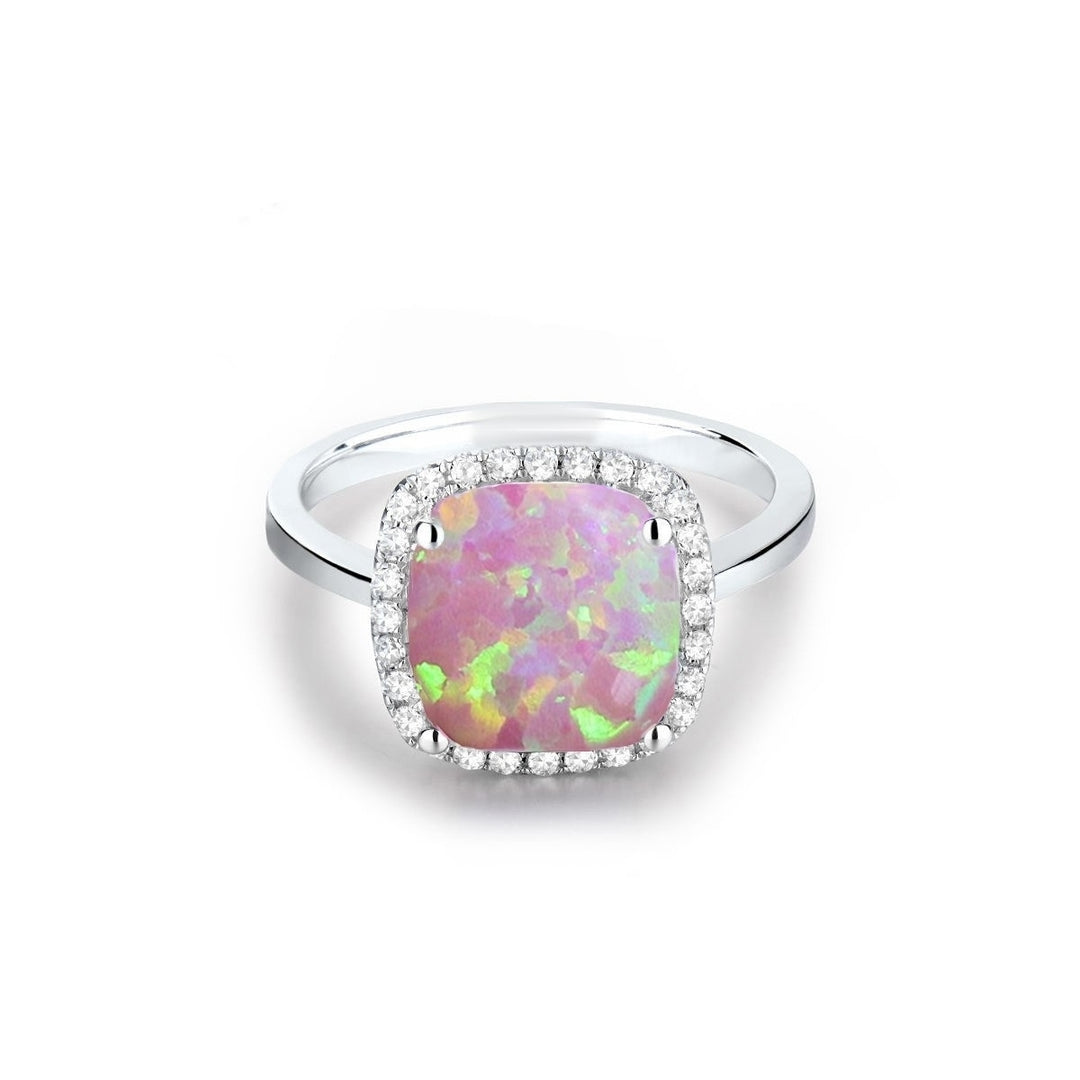 White  Blue Or Pink Opal Cushion Cut Ring Image 4