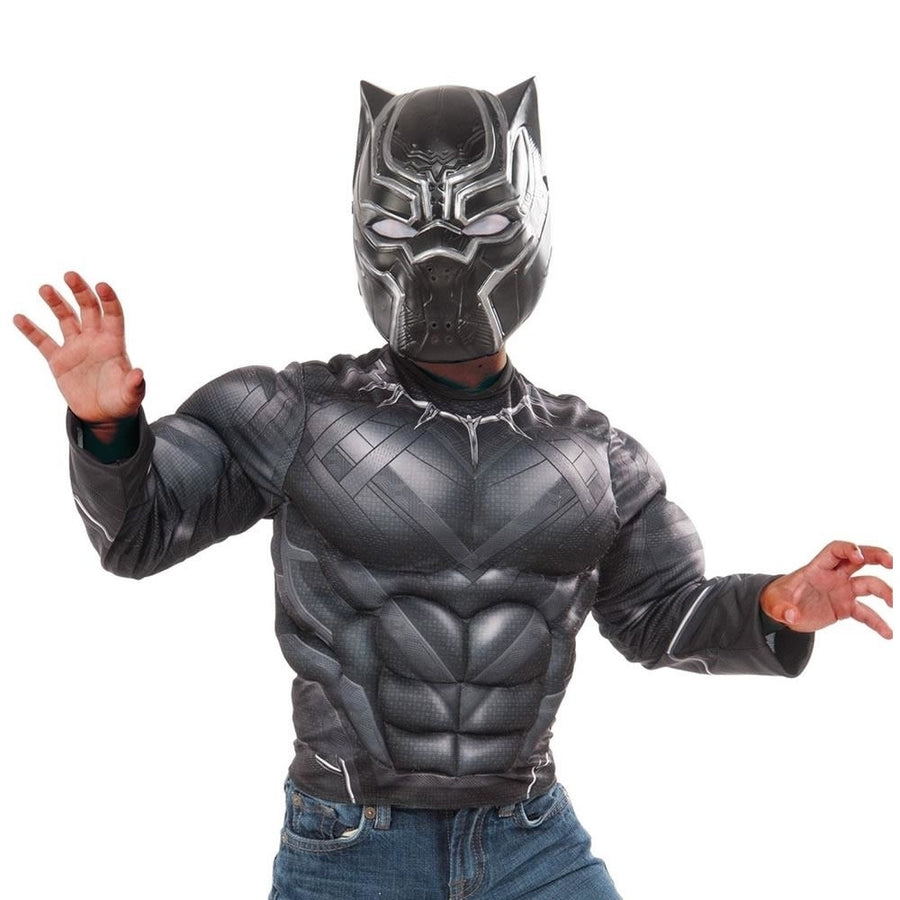 Rubies Black Panther Muscle Costume Shirt Size 4-6 Marvel Avengers G31694 Image 1