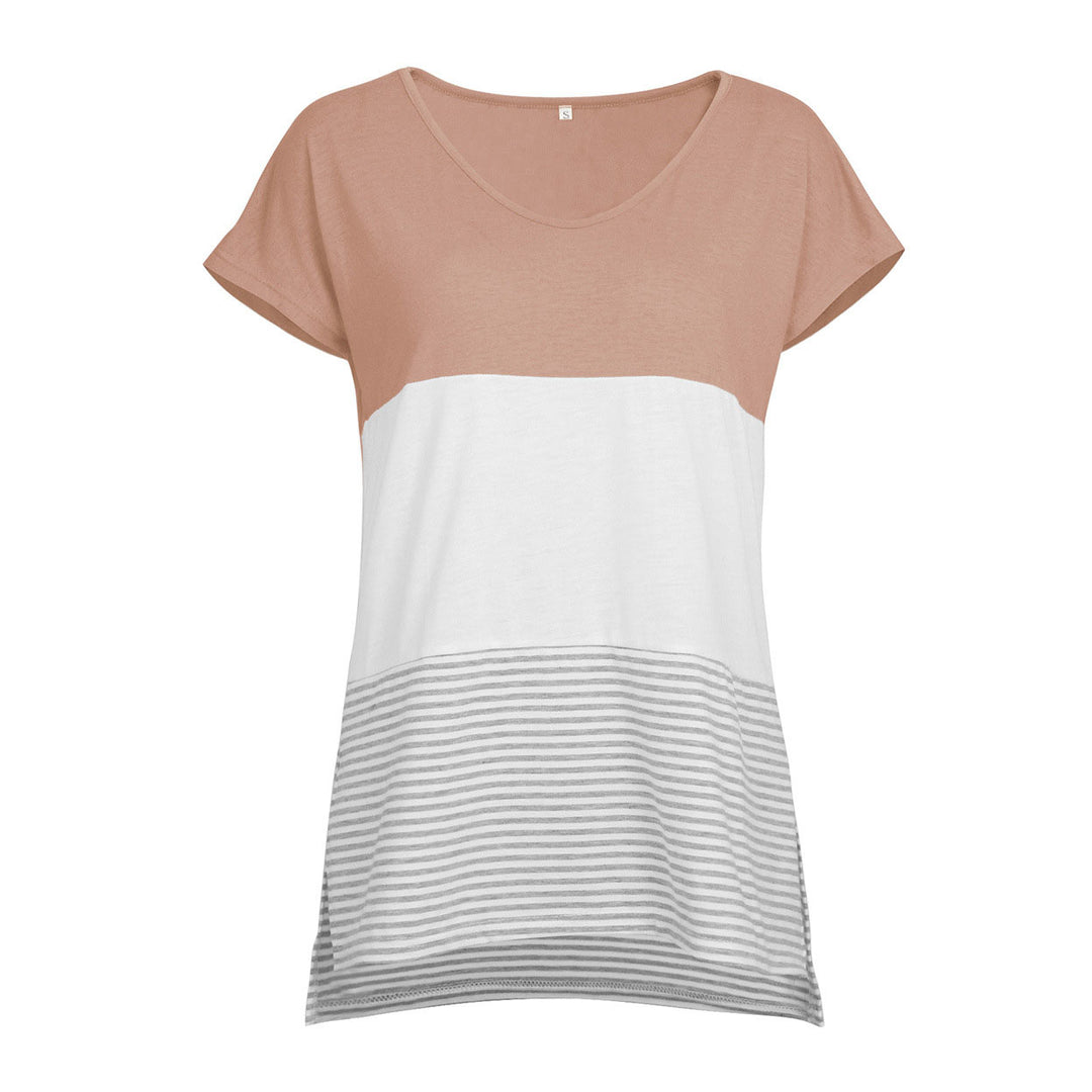 Color Block Stripe Short Sleeve Tee Shirt Top Image 3