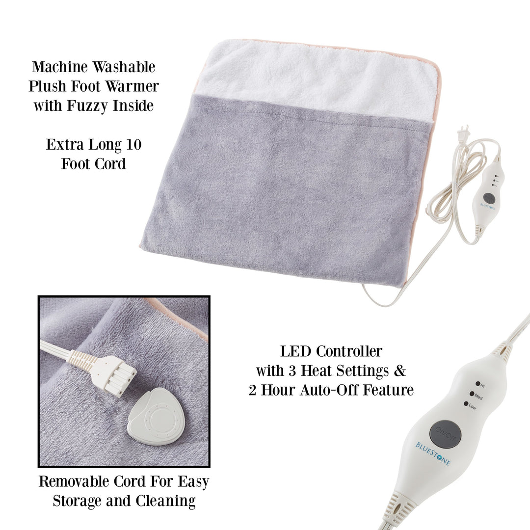 Electric Heated Foot Warmer Pad Bluestone 3 Settings Long Cord Washable 22x21in Image 3