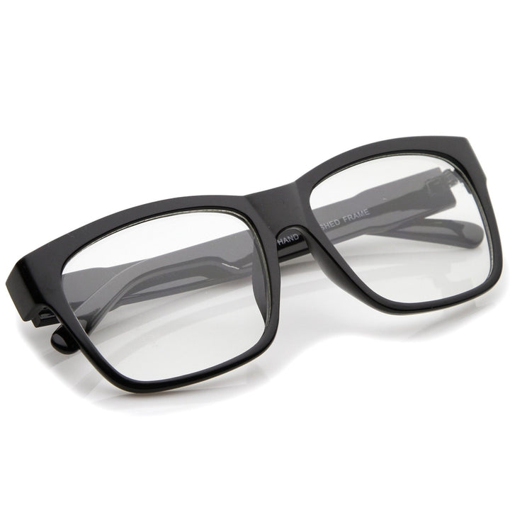 Horn Rimmed Eyeglasses Clear Lens 53mm Bold Square Frame Plastic Black Image 4