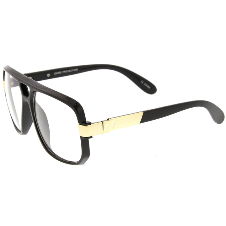 Classic Flat Top Metal Accented Temples Clear Lens Square Aviator Glasses 56mm Image 3