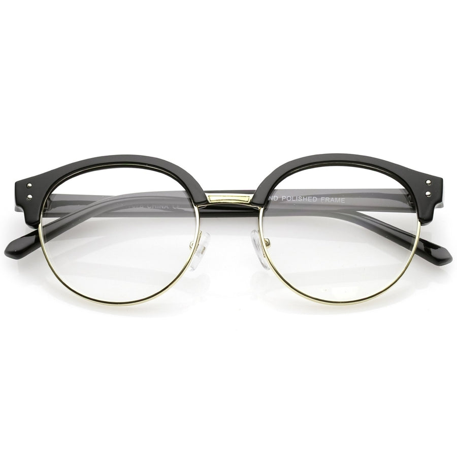 Classic Horn Rimmed Round Clear Lens Half Frame Eyeglasses 50mm Image 1