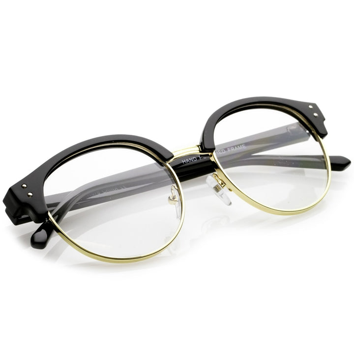 Horn Rimmed Round Clear Lens Half Frame Eyeglasses 50mm Metal Plastic Frame Image 4