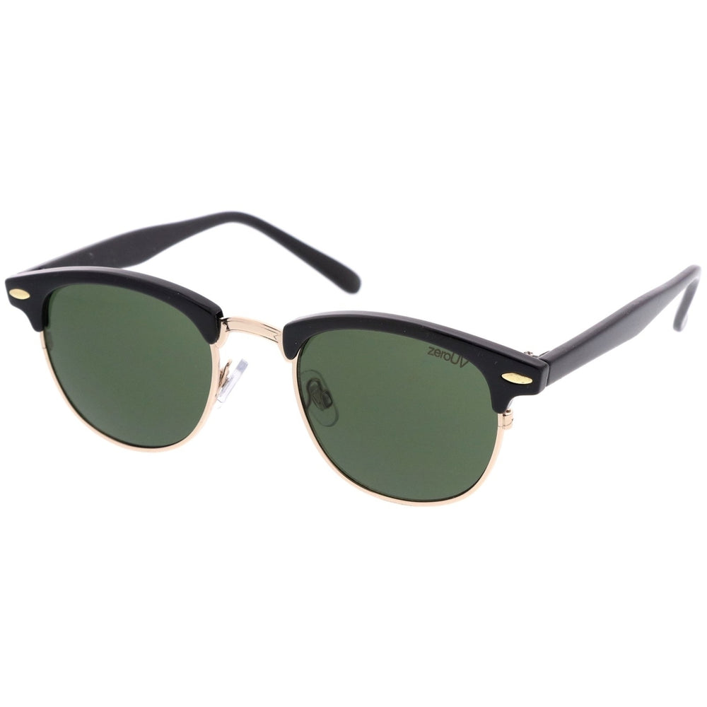 Horn Rimmed Semi-Rimless Sunglasses Neutral Lens 49mm Classic Style UV Protected Image 2