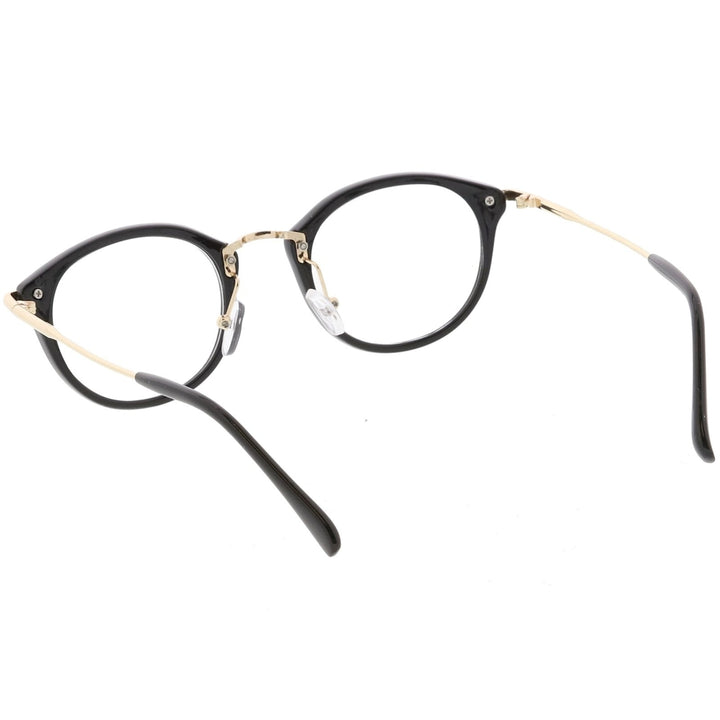 Classic Horn Rimmed Round Eyeglasses Thin Metal Arms Clear Lens 47mm Image 4