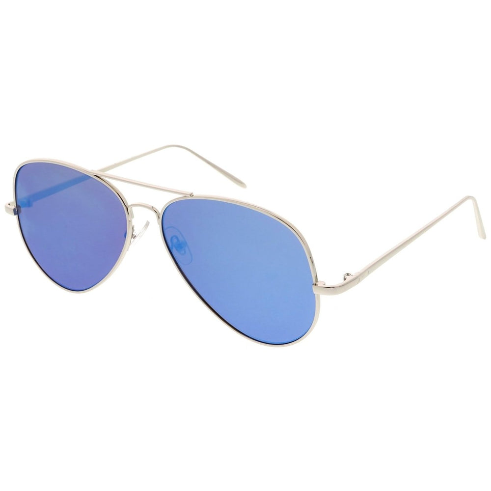 Metal Aviator Sunglasses Color Mirror Flat Lens 59mm Double Nose Bridge Image 2