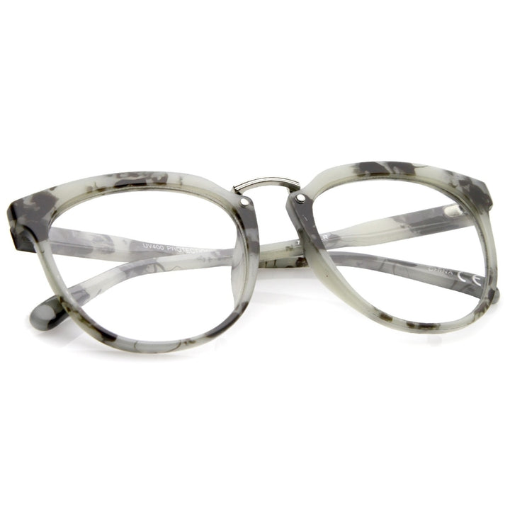 Classic Metal Bridge Square Flat Clear Lens Horn Rimmed Eyeglasses 55mm Image 4