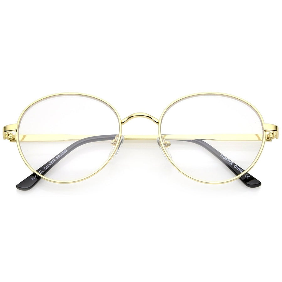 Classic Metal Frame Round Eyeglasses 53mm Slim Temple Clear Lens UV400 Image 1