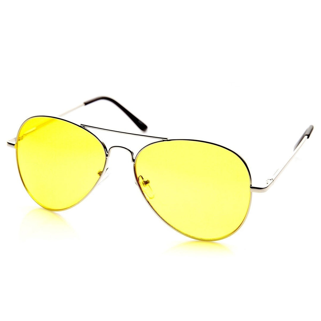 Classic Metal Frame Yellow Tinted Night Driving Aviator Sunglasses Image 3