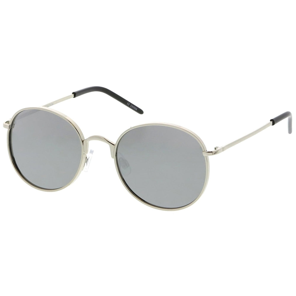 Classic Metal Round Sunglasses 52mm Colored Mirror Flat Lens Thin Arms UV400 Image 2