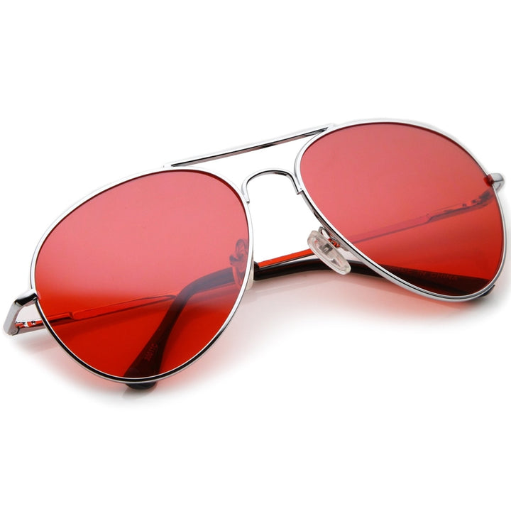Classic Metal Frame Colored Teardrop Lens Aviator Sunglasses 57mm Image 4