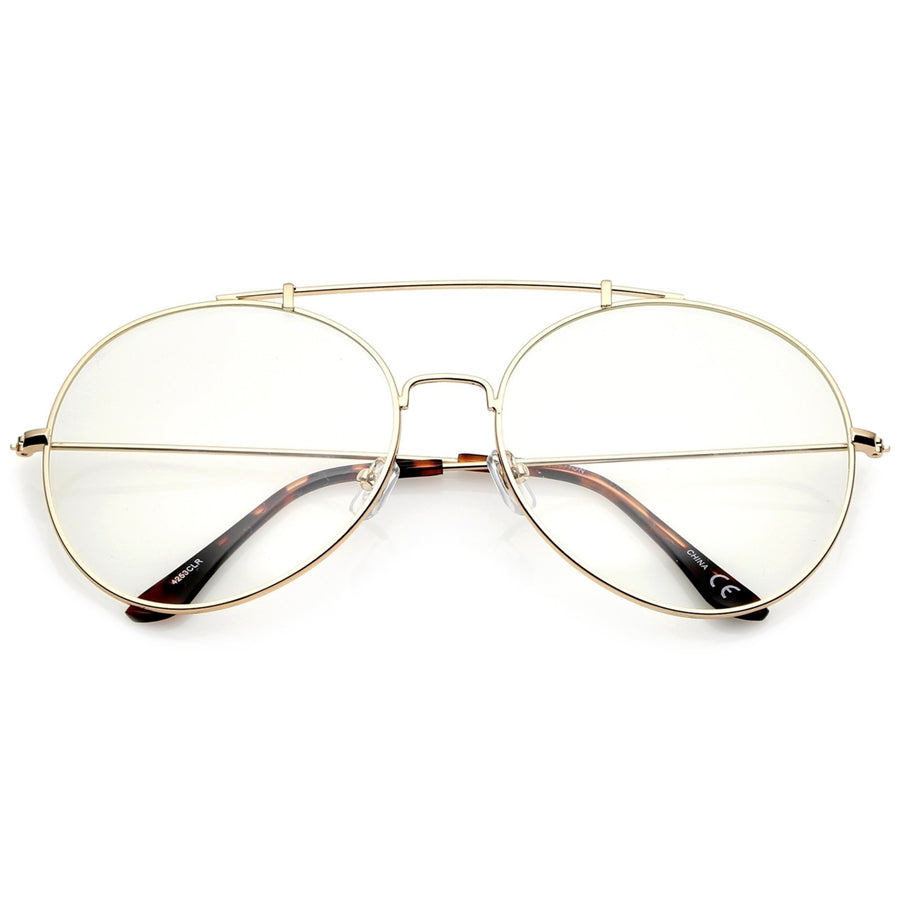 Classic Oversize Round Eyeglasses 59mm Metal Frame Clear Lens Slim Temple Image 1