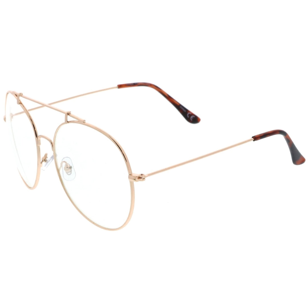 Classic Oversize Metal Frame Slim Temple Crossbar Clear Lens Round Eyeglasses 59mm Image 3