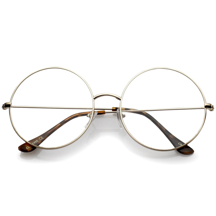 Classic Oversize Slim Metal Frame Clear Flat Lens Round Eyeglasses 56mm Image 1