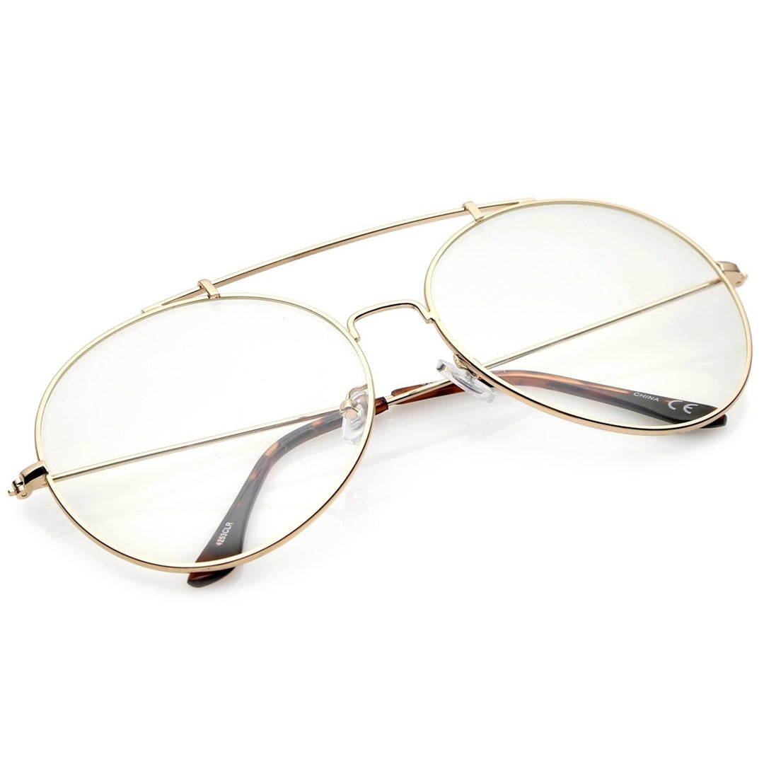 Classic Oversize Metal Frame Slim Temple Crossbar Clear Lens Round Eyeglasses 59mm Image 4