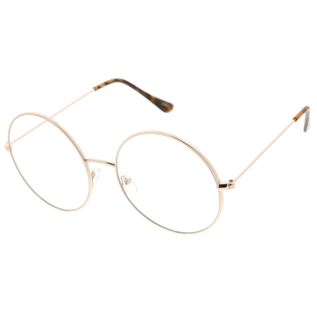 Classic Oversize Slim Metal Frame Clear Flat Lens Round Eyeglasses 56mm Image 3