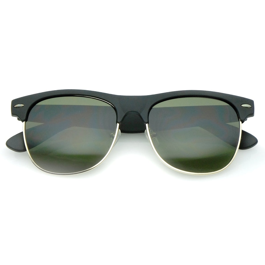 Horn Rimmed Sunglasses Square Lens 55mm Rubber Finish Half Frame Black/Gray Image 1