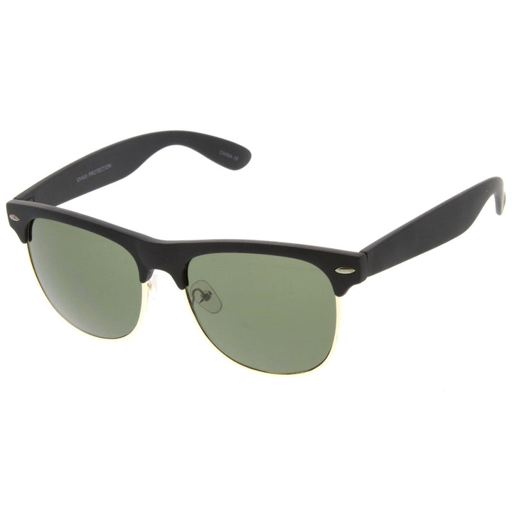 Classic Rubber Finish Half Frame Square Lens Horn Rimmed Sunglasses 55mm Image 3