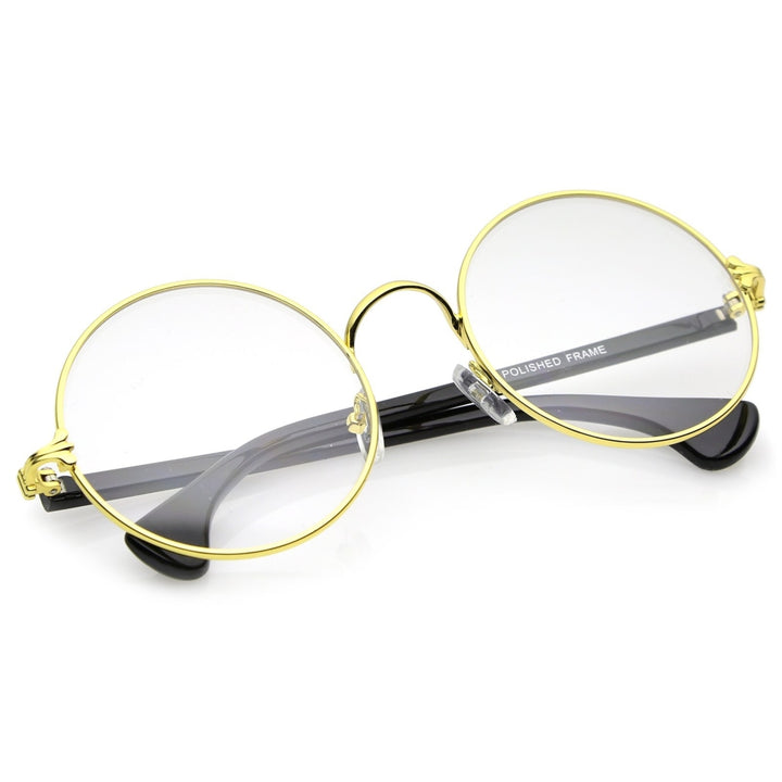 Classic Slim Metal Frame Clear Lens Round Eyeglasses 53mm Image 4
