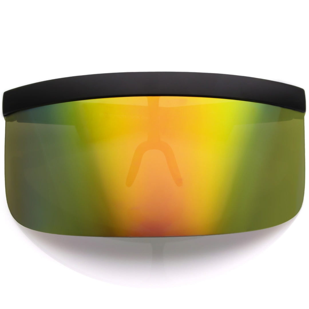 Futuristic Oversize Shield Visor Sunglasses Flat Top Mirrored Mono Lens 172mm Image 1