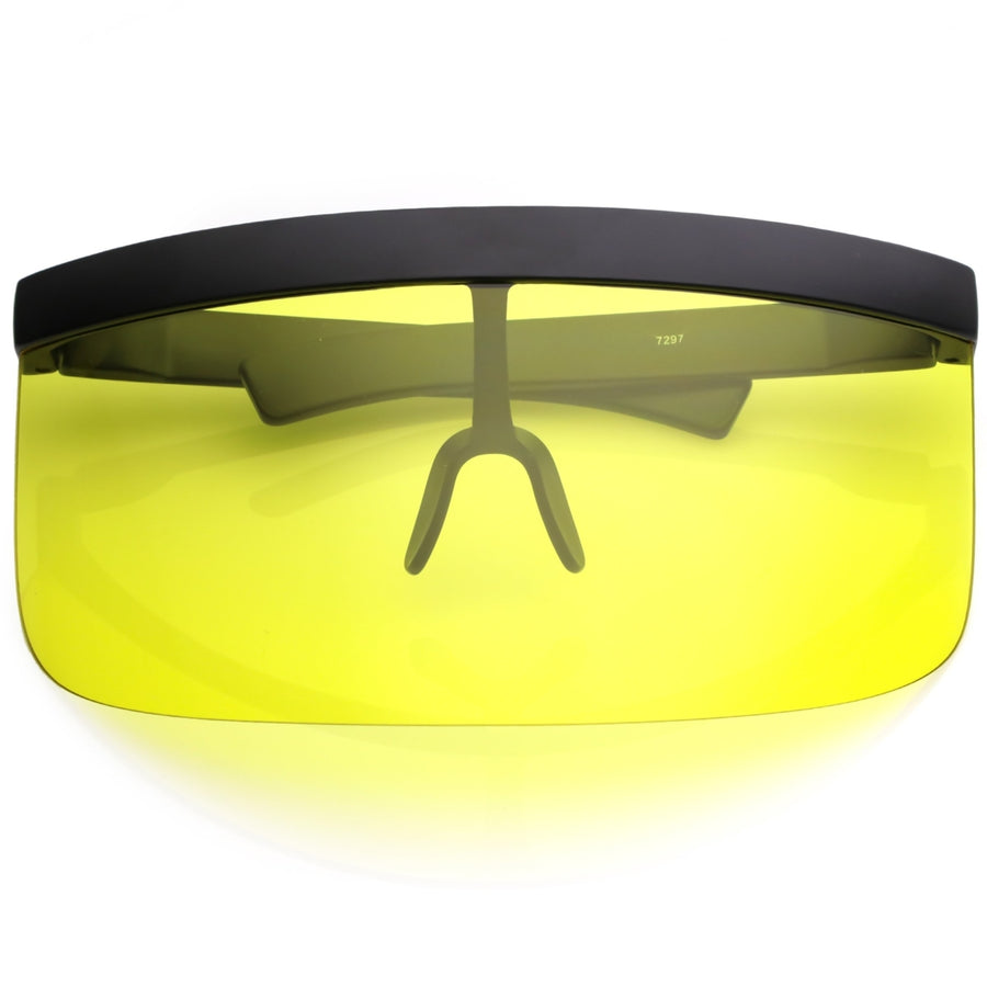 Futuristic Oversize Shield Visor Sunglasses With Flat Top Colored Mono Lens 172mm Image 1
