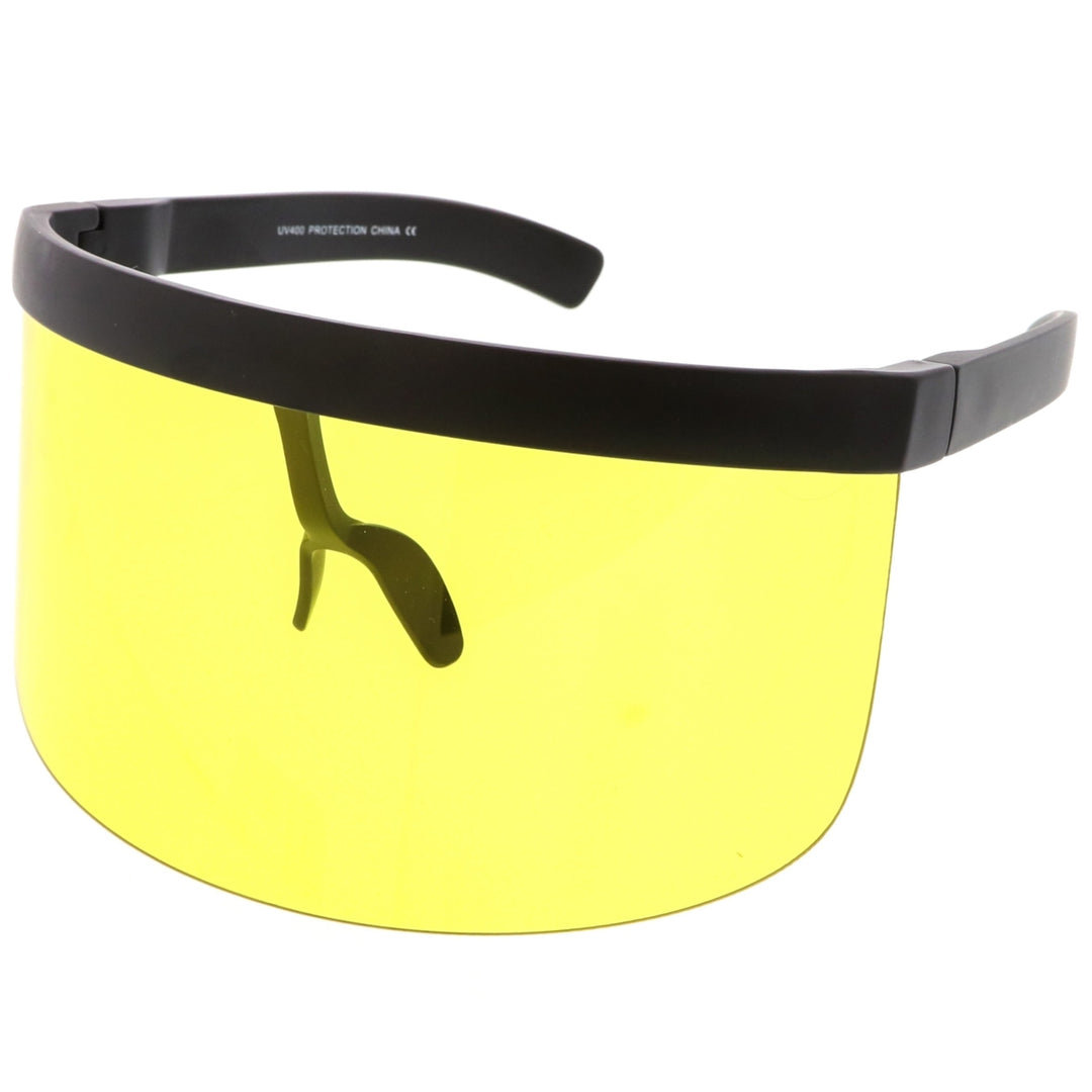 Futuristic Oversize Shield Visor Sunglasses With Flat Top Colored Mono Lens 172mm Image 2