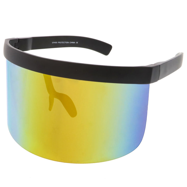 Futuristic Oversize Shield Visor Sunglasses Flat Top Mirrored Mono Lens 172mm Image 2