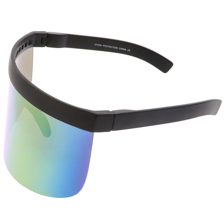 Futuristic Oversize Shield Visor Sunglasses Flat Top Mirrored Mono Lens 172mm Image 3