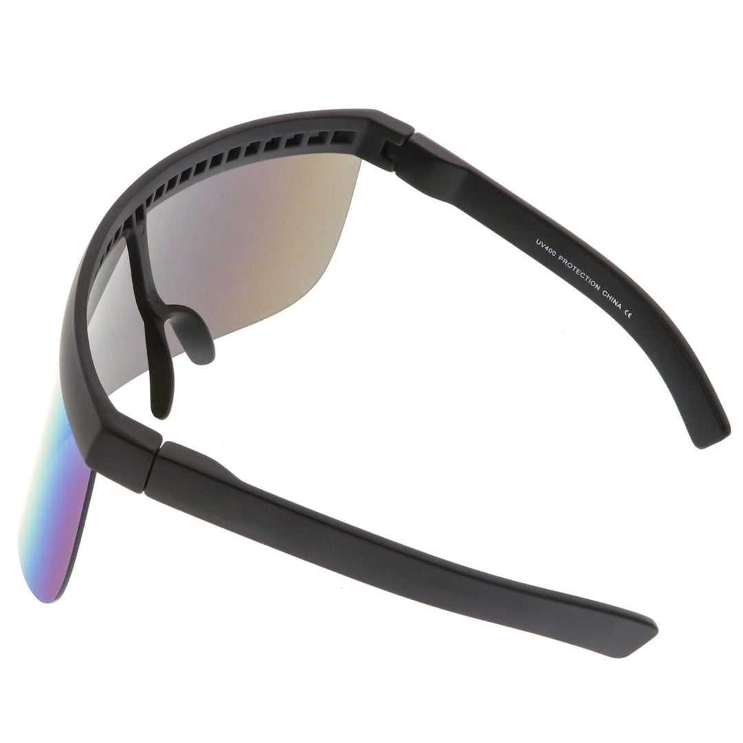 Futuristic Oversize Shield Visor Sunglasses Flat Top Mirrored Mono Lens 172mm Image 4