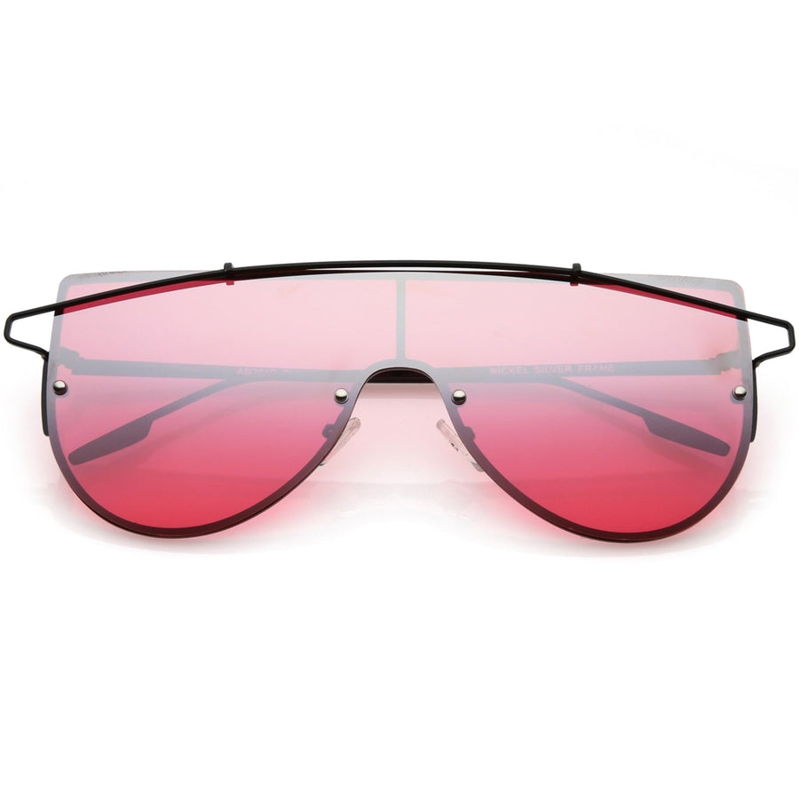 Futuristic Rimless Shield Sunglasses Metal Crossbar Colored Mono Lens 64mm Image 1