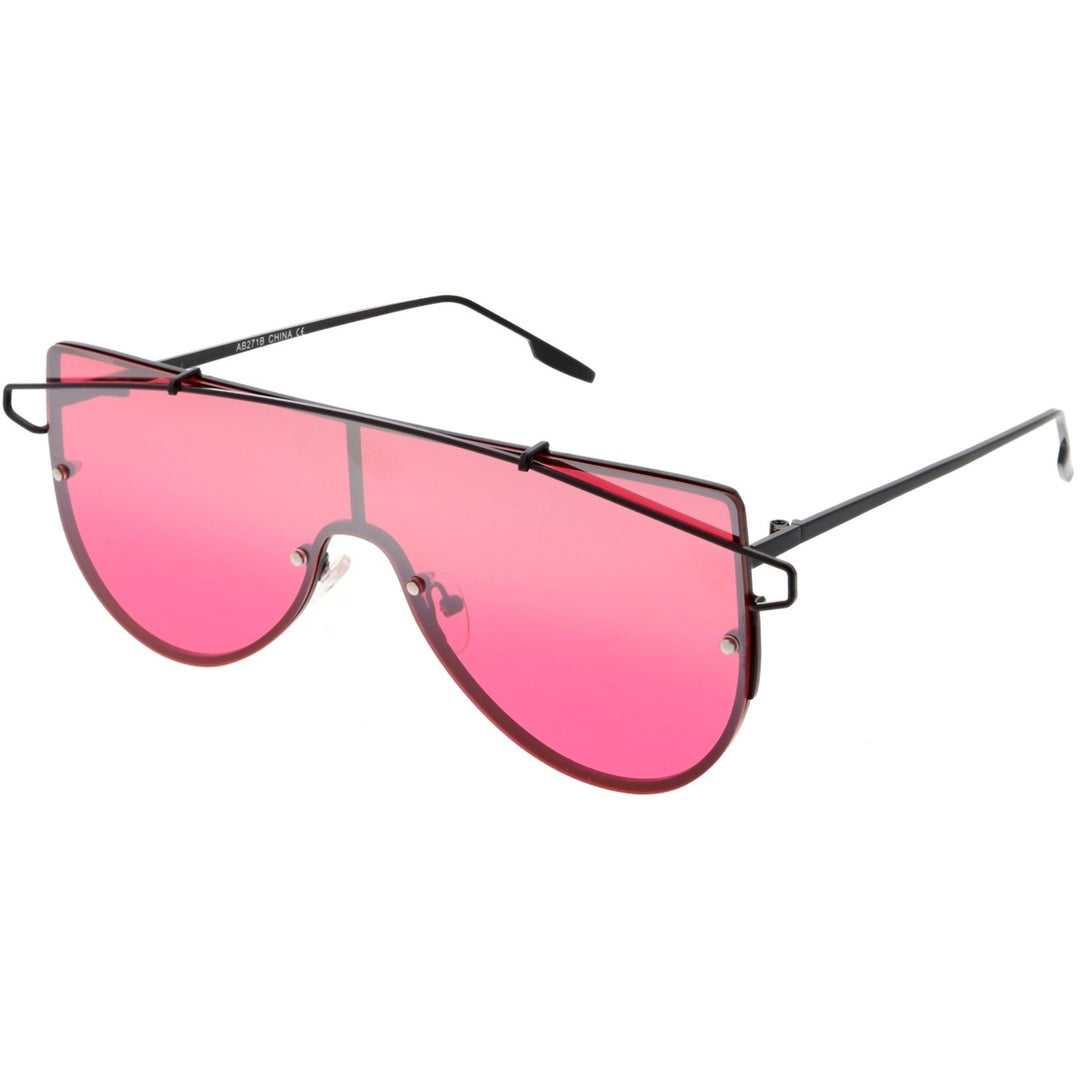 Futuristic Rimless Shield Sunglasses Metal Crossbar Colored Mono Lens 64mm Image 2