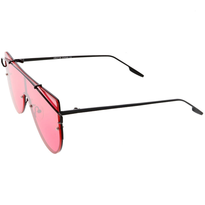 Futuristic Rimless Shield Sunglasses Metal Crossbar Colored Mono Lens 64mm Image 3